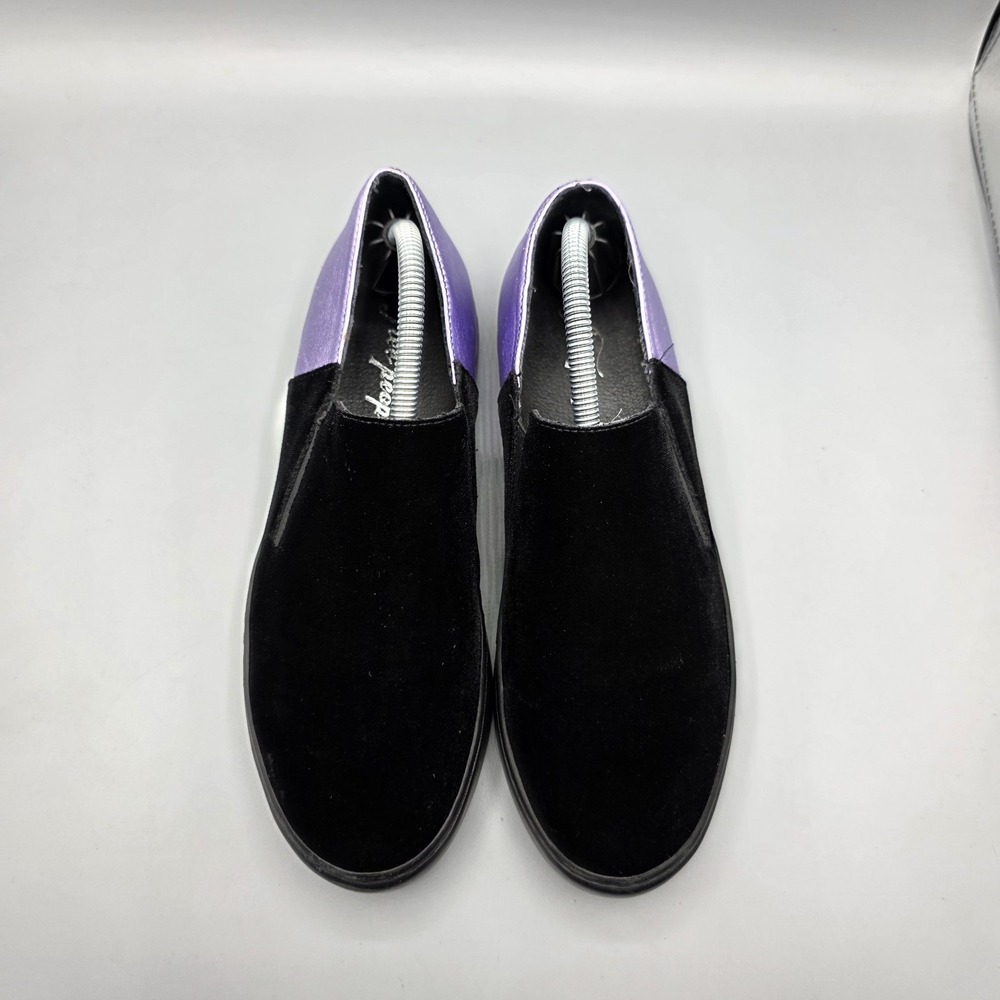 Free People Varsity Sneakers Womens 37 Black Velvet Purple Leather Metallic Shoe - Picture 3 of 15